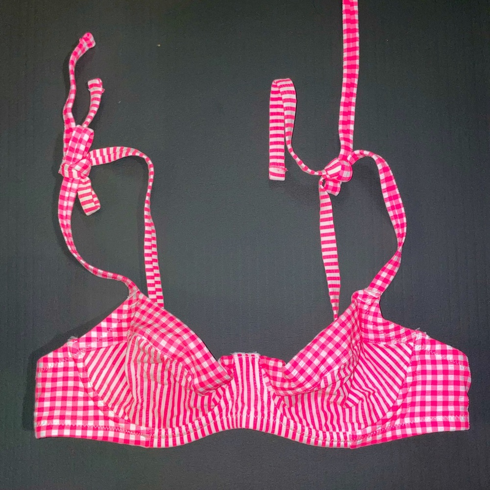 Aerie Gingham Seersucker Neon Bow Bikini
